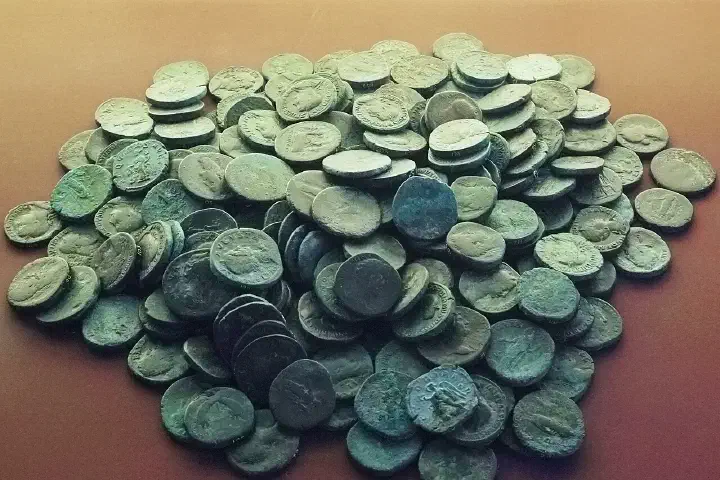 A pile of coins at the Museo Correr, Venice.