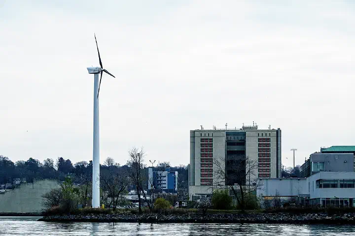 A wind turbine at SIMS Metal Management in Sunset Park, Brooklyn.