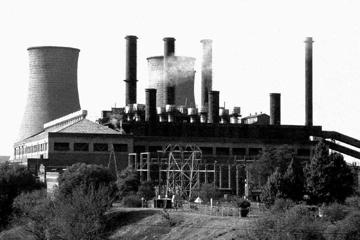 The Colenso Power Station, seen from the railway bridge over the Tugela River in the 1970s.