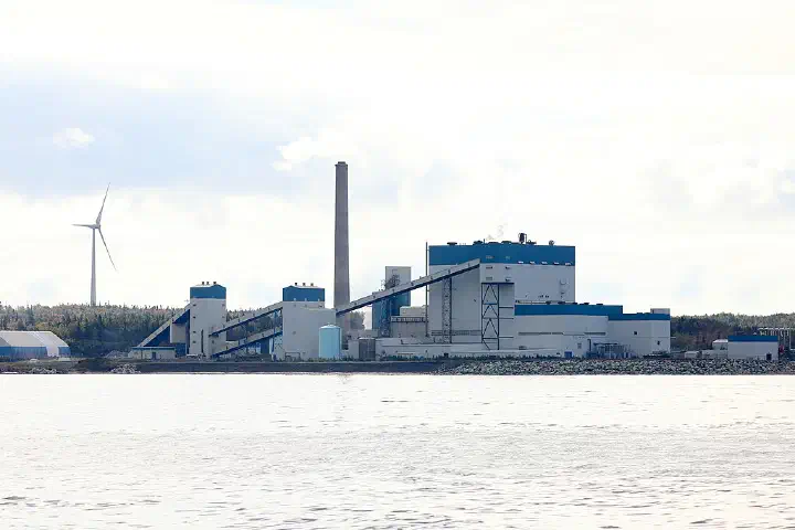 The Point Aconi Generating Station, seen from the Cabot Strait off Cape Breton Island, Nova Scotia, Canada.