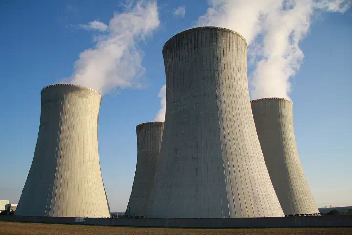 Cooling towers of the Dukovany nuclear power plant in Dukovany, Třebíč District.