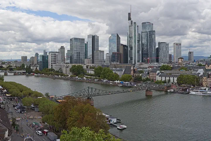 The Frankfurt skyline across the River Main.