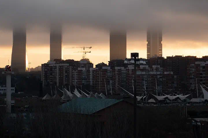 The Cuatro Torres, Madrid, at dawn.