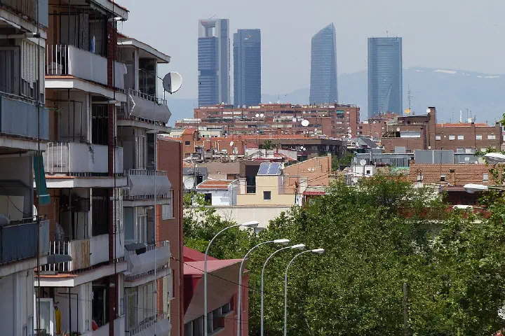 The Cuatro Torres Business Area, seen from Pueblo Nuevo.