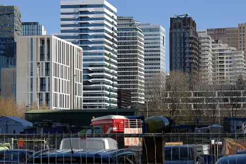Part of the skyline of the Amsterdam business district Zuidas in 2021.