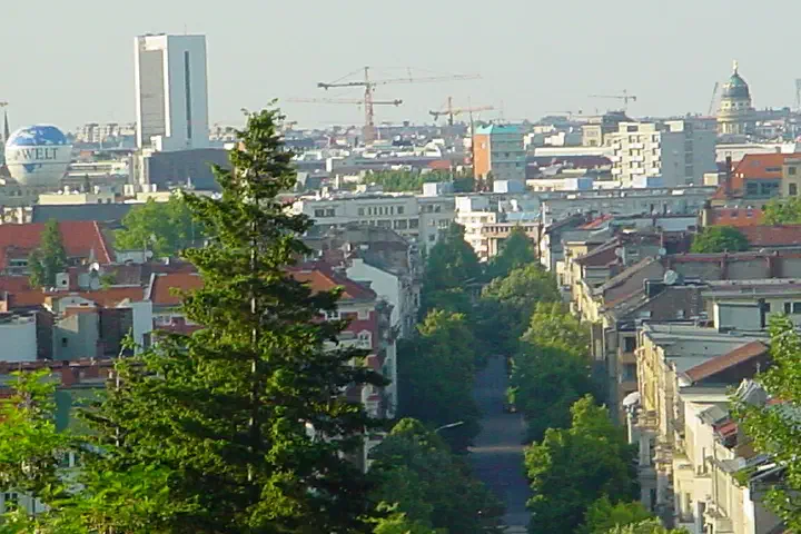 The skyline of Berlin, from the Viktoriapark.