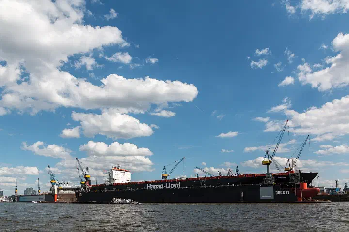 A dry dock in the port of Hamburg.