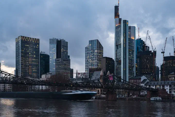 The Frankfurt skyline across the Main.