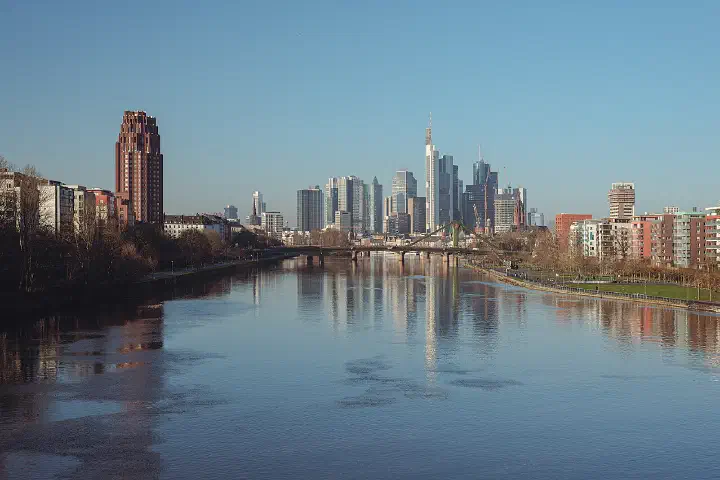 The Frankfurt skyline across the Main.