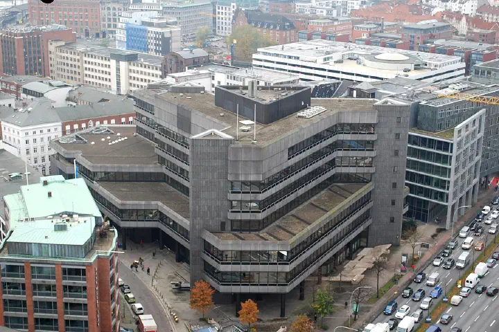 An aerial view of the Deutsche Bundesbank building in Hamburg.