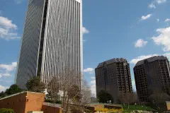 The Federal Reserve building and Riverfront Plaza, as seen from Tredegar Street.