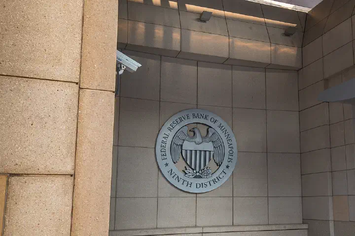 A surveillance camera outside the Federal Reserve Bank of Minneapolis.