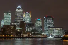 Canary Wharf seen from Wapping, East London.
