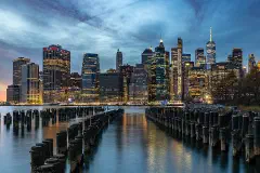 Lower Manhattan, seen from Brooklyn Bridge Park Greenway.