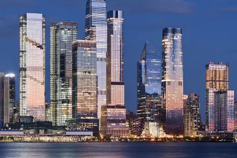 Hudson Yards, Midtown Manhattan, New York City, as viewed from Weehawken, New Jersey.