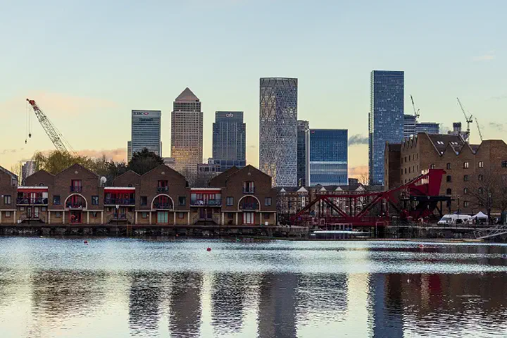 Canary Wharf viewed from Shadwell Basin, London.