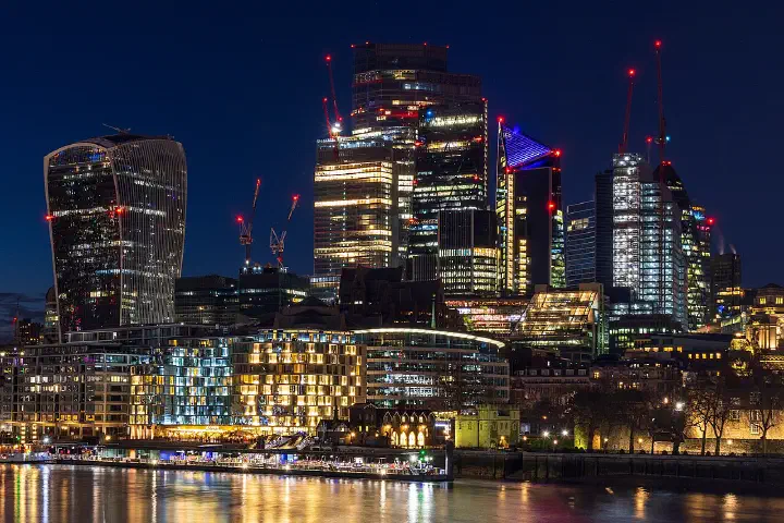 City of London skyscrapers viewed from Tower Bridge.
