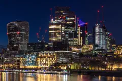 City of London skyscrapers viewed from Tower Bridge.
