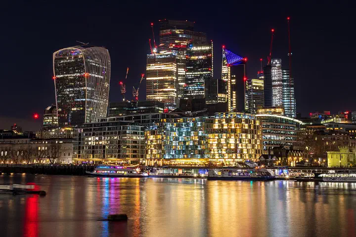 City of London skyscrapers viewed from The Queen's Walk.