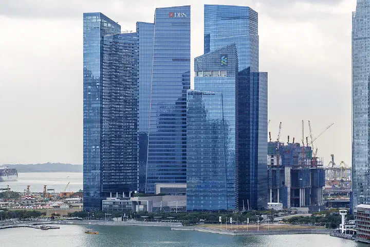 Marina Bay and the skyline of the Marina Bay Financial Centre, Singapore.