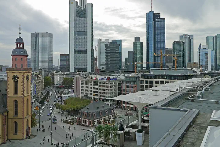 A panorama of central Frankfurt, looking southwest from the Zeilgalerie, 2012.
