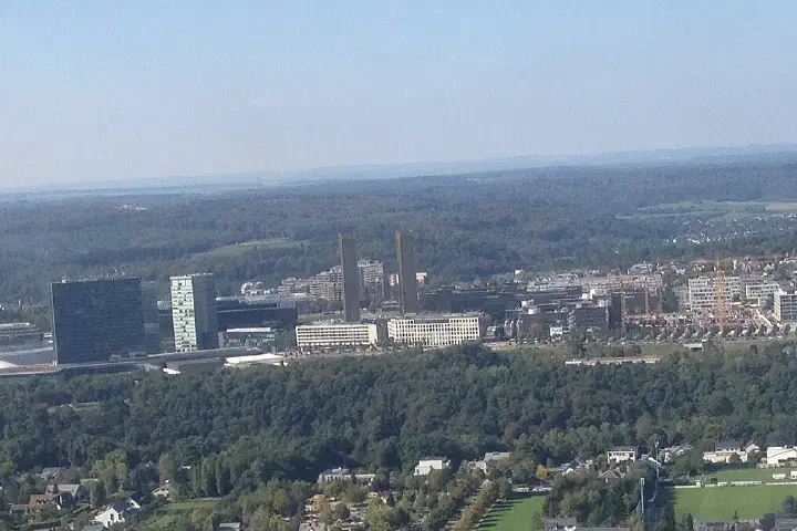 An aerial view of the southern part of the Kirchberg quarter in Luxembourg City.
