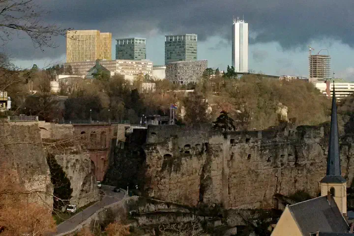 The western part of Kirchberg, Luxembourg, seen from the Corniche.
