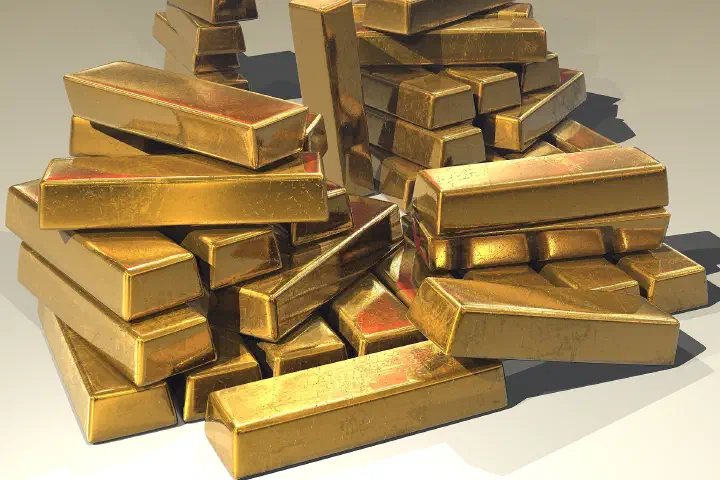 Stacked gold bars.