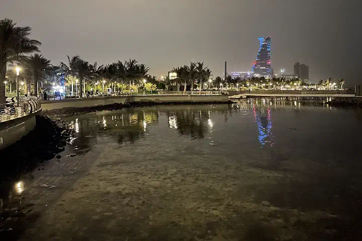 The Jeddah Corniche at night.