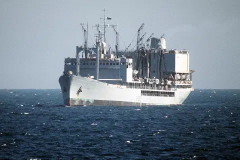 The British large fleet tanker RFA Olna (A123) underway as part of a multinational force stationed in the Persian Gulf region