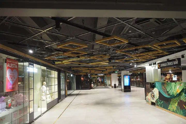 The City-Center shopping centre in central Helsinki, empty of people on a January night in 2025.