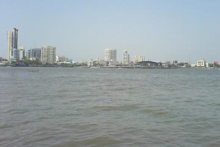 The Mumbai skyline, seen from the Haji Ali Causeway.