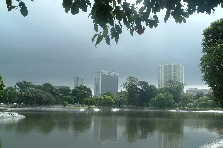 The Kolkata skyline on a monsoon morning.