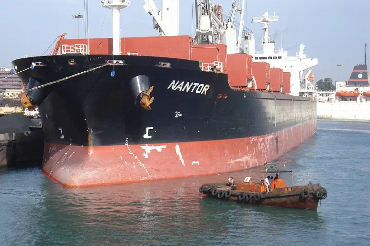 The bulk carrier Nantor in the port of Chennai, India.