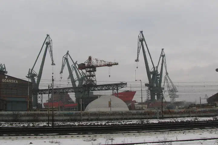 A ship under construction at the Gdańsk Shipyard, Poland