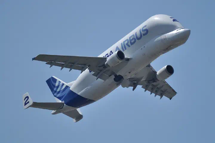 An Airbus Beluga transport aircraft at Toulouse-Blagnac, June 2014.