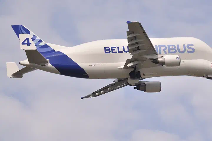 An Airbus Beluga transport aircraft at Toulouse-Blagnac, July 2014.