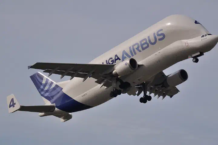 An Airbus Beluga transport aircraft at Toulouse-Blagnac, July 2014.