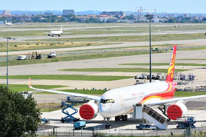 A newly built Airbus A350-941 awaits delivery to China's Hainan Airlines.