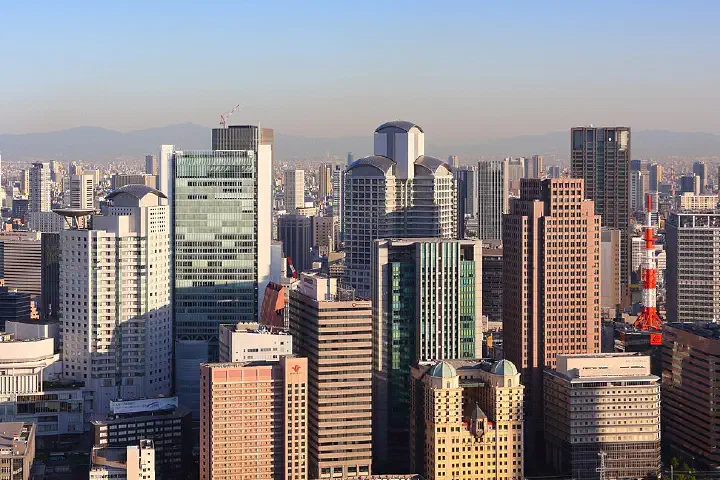 A city view of the Umeda district, Osaka.