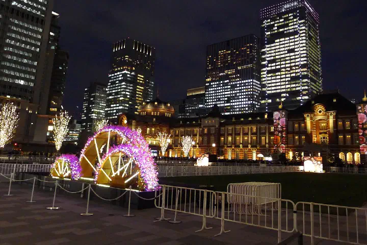Tokyo Station's Marunouchi Square, illuminated to mark its reopening on December 7, 2017.