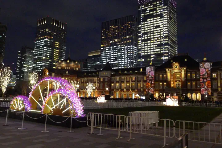 Tokyo Station's Marunouchi Square, illuminated to mark its reopening on December 7, 2017.