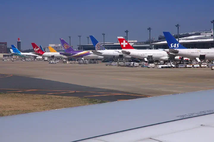 Aircraft from many airlines at Narita International Airport, Japan.