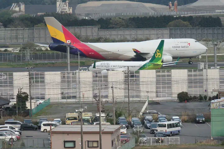 An Asiana Cargo Boeing 747 taxiing at Narita Airport, Japan.