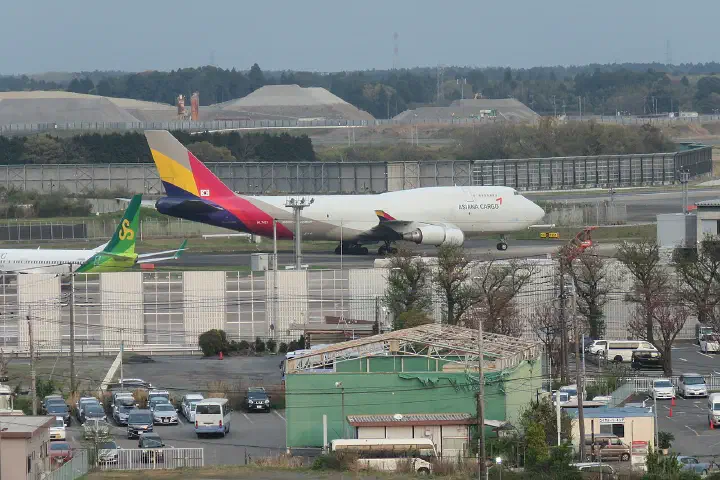 An Asiana Cargo Boeing 747 taxiing at Narita Airport, Japan.