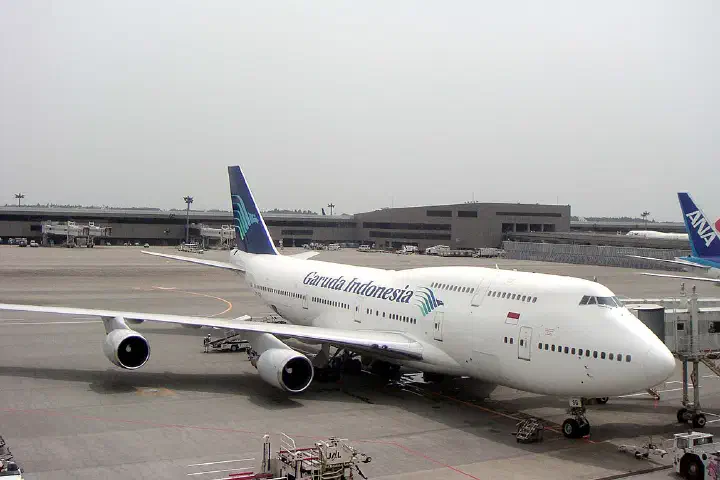 A Garuda Indonesia aircraft at Narita, July 2005.