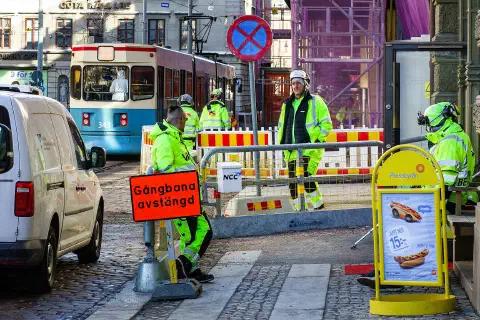 Construction workers in Gothenburg, Sweden.