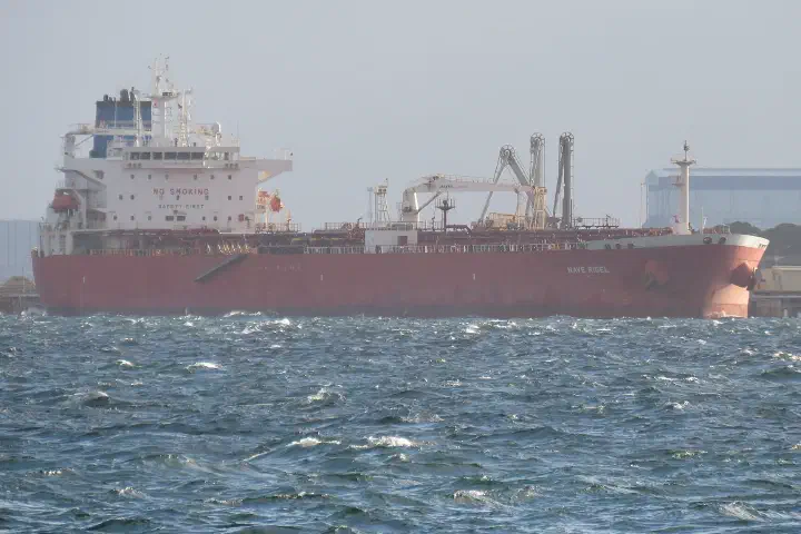 A crude oil tanker at the BP refinery jetty, Kwinana, Australia.