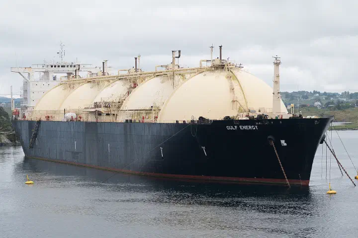 An LNG tanker at anchor off Haugesund, Norway.