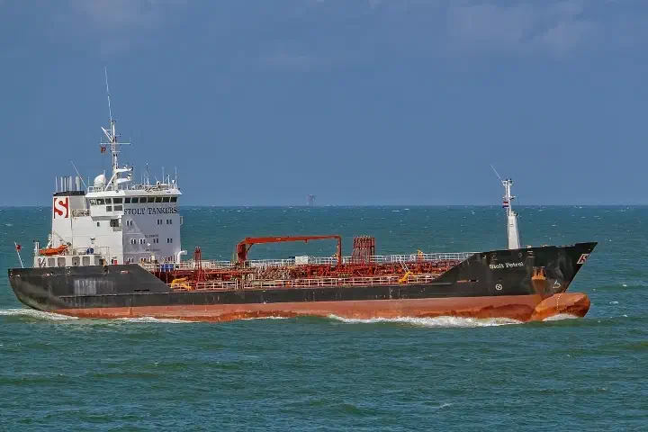 An oil products tanker in the North Sea.